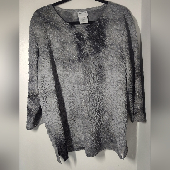 Bon Worth Charcoal Textured Blouse Size L #433 - Picture 1 of 3